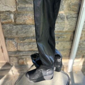 Black Faux Leather Wedge Boots